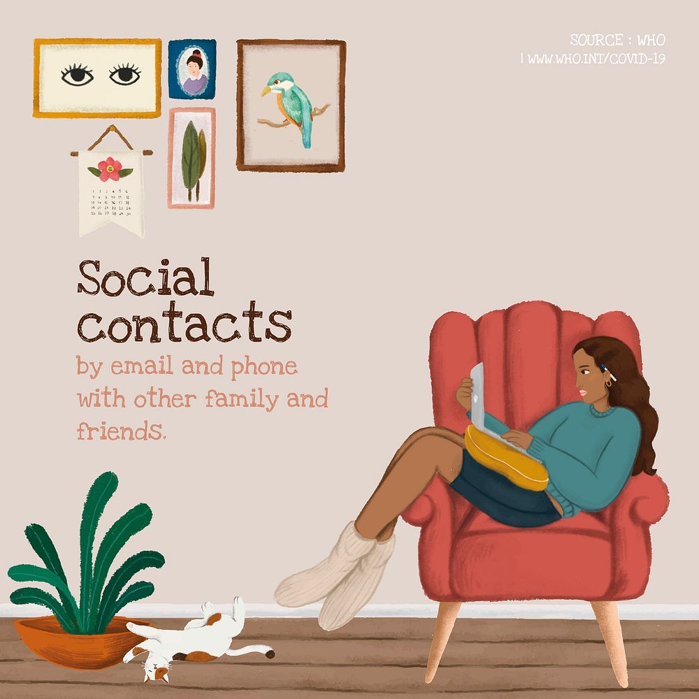 Social contacts with loved ones at home during coronavirus outbreak social template source WHO vector