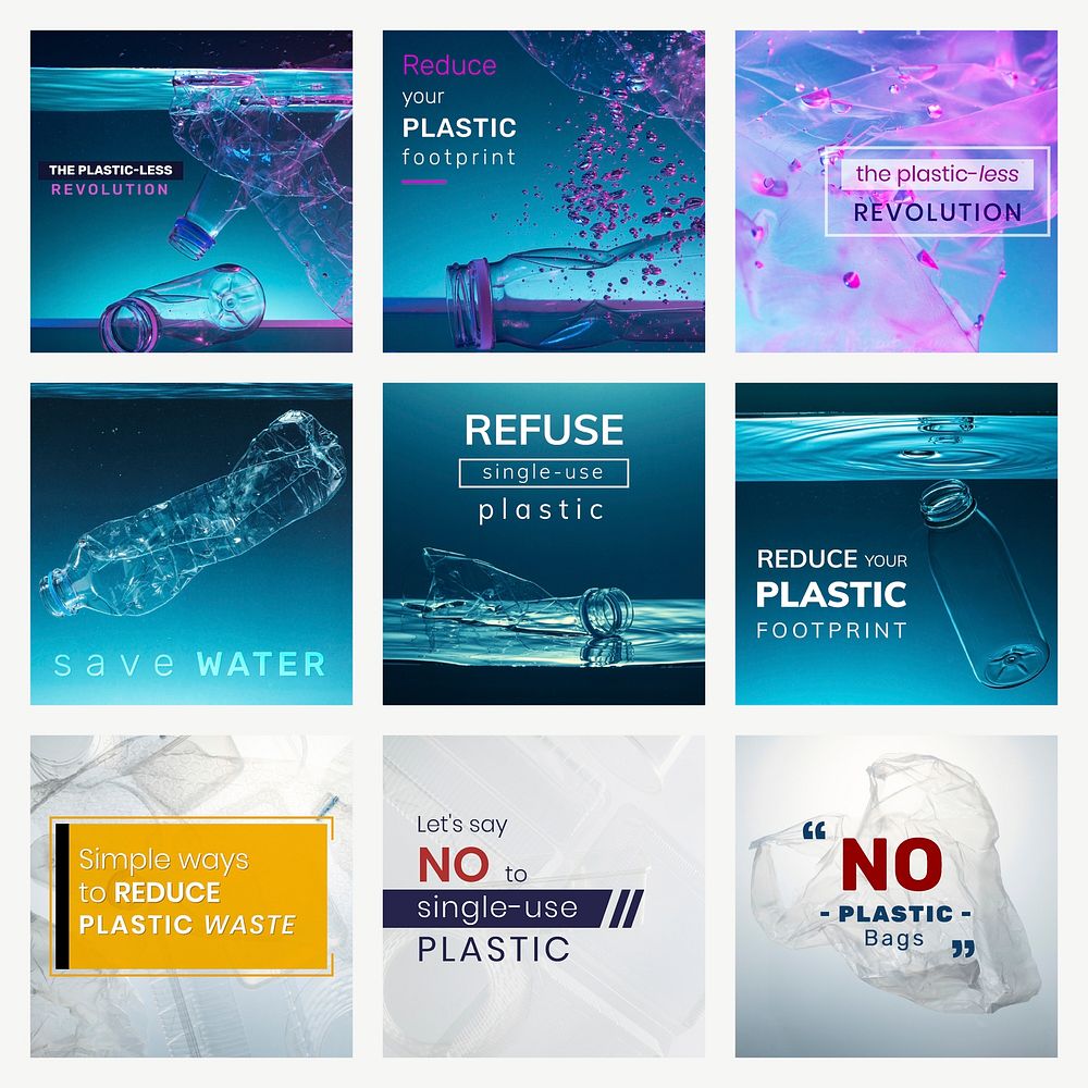 Instagram ad template vector for plastic pollution campaign set