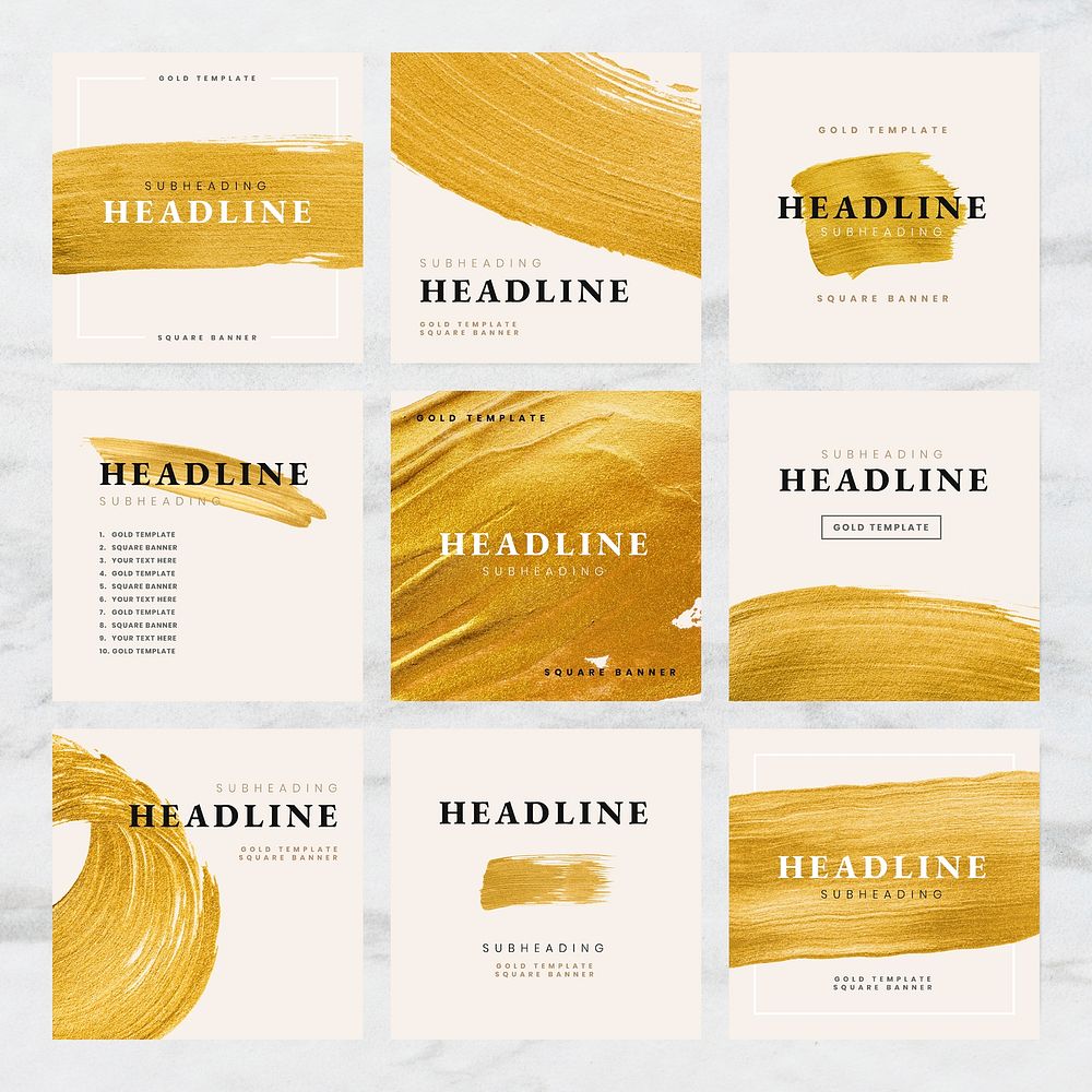 Golden brush stroke business template collection vectors