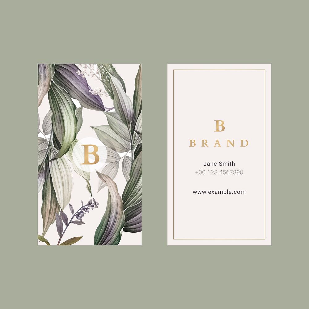 Business card template vector botanical style set