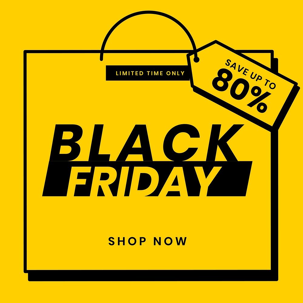 Black Friday 80% off vector yellow sale announcement template