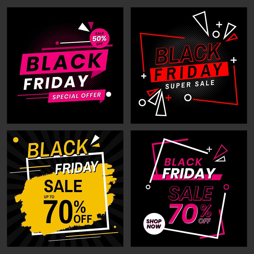 Black Friday vector sale announcement ad set