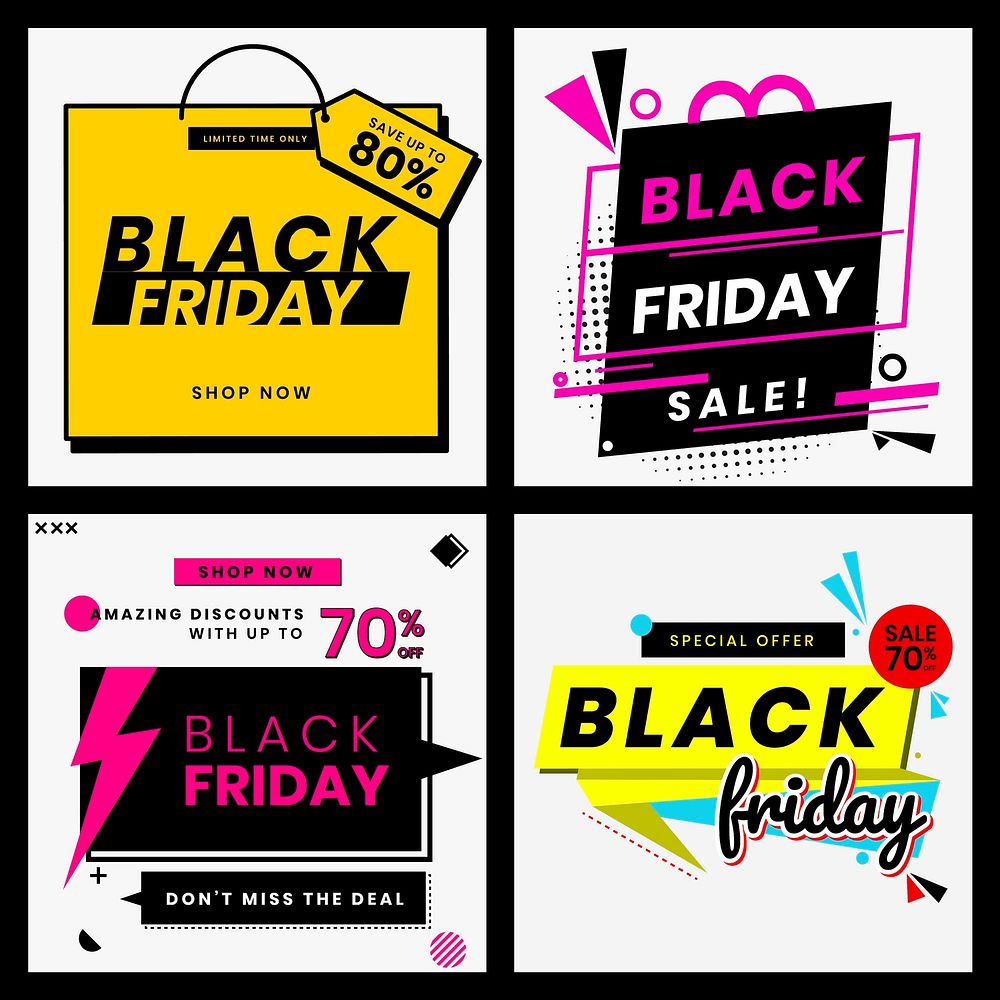 Vector Black Friday funky bold text promotional ad pack