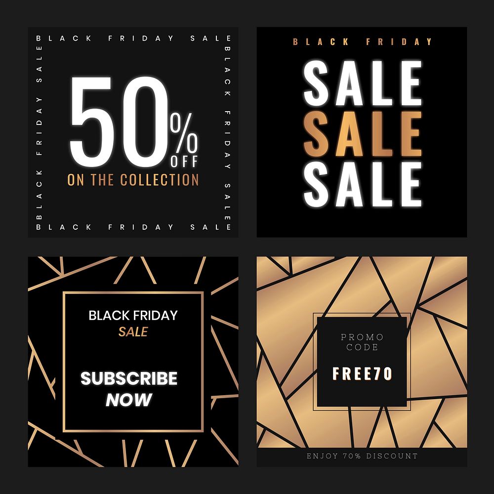 Glowing SALE text vector Black Friday promotional poster template collection