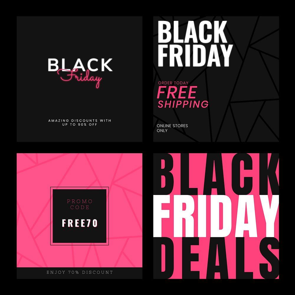 Black Friday vector pink bold text social ad set