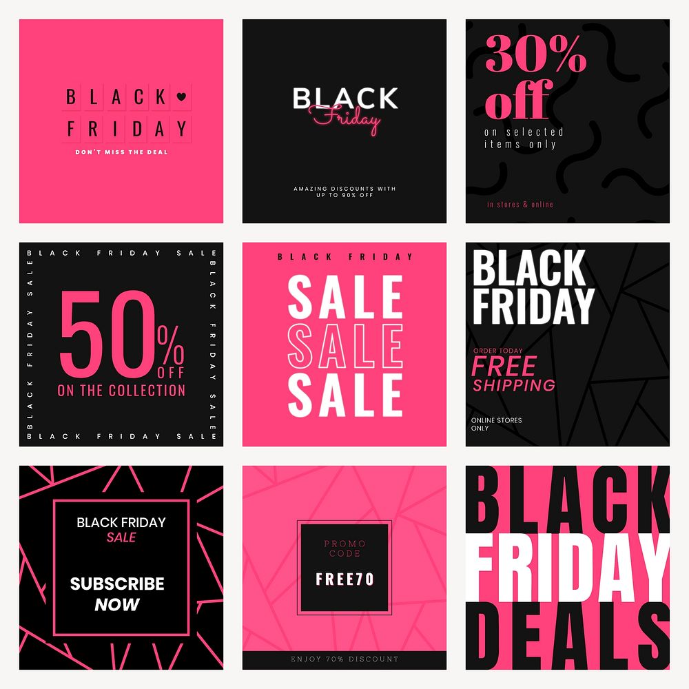 Instagram ad template vector for black Friday sale set