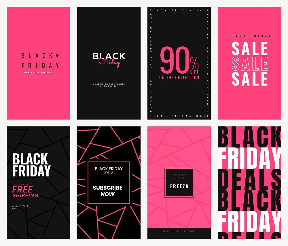 Instagram story template vector for black Friday sale set