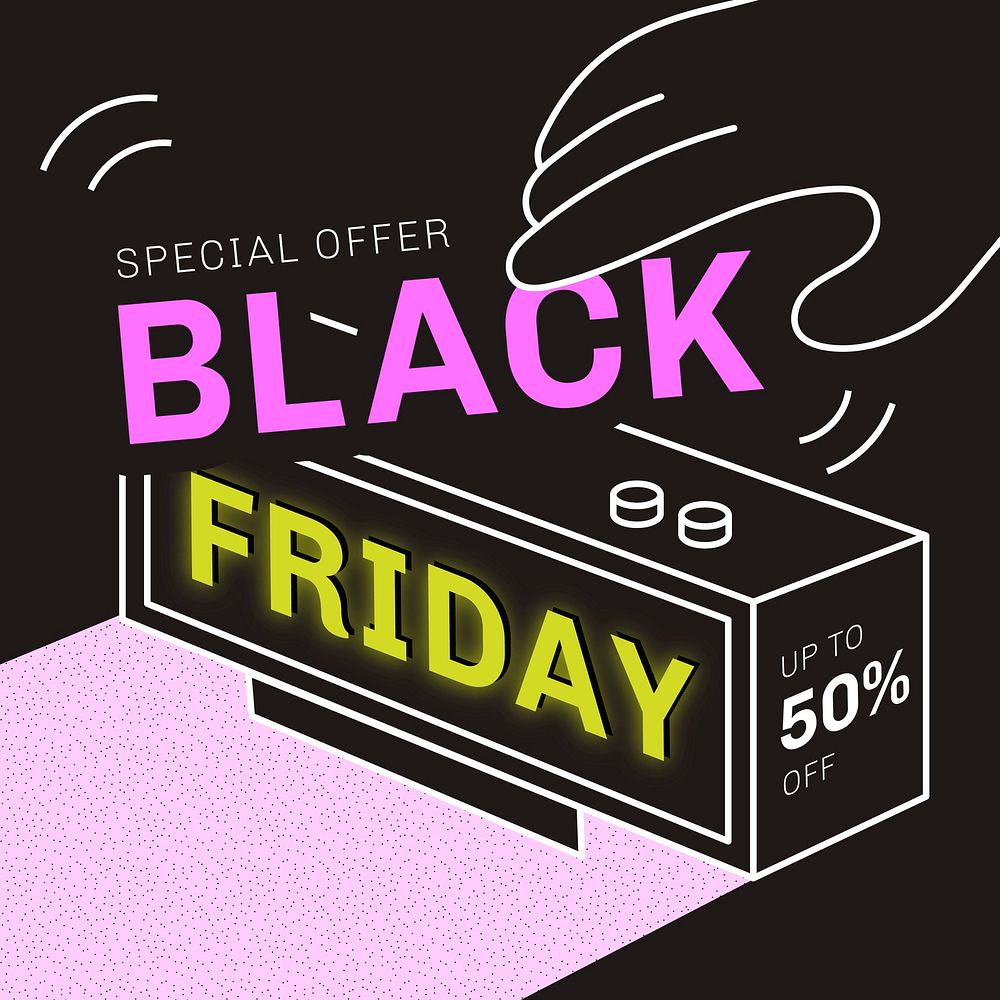 Vector Black Friday 50% off funky bold text social ad template