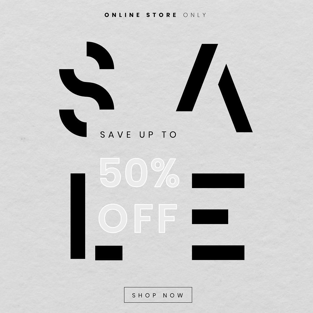 Minimal SALE vector 50% off text on paper textured background