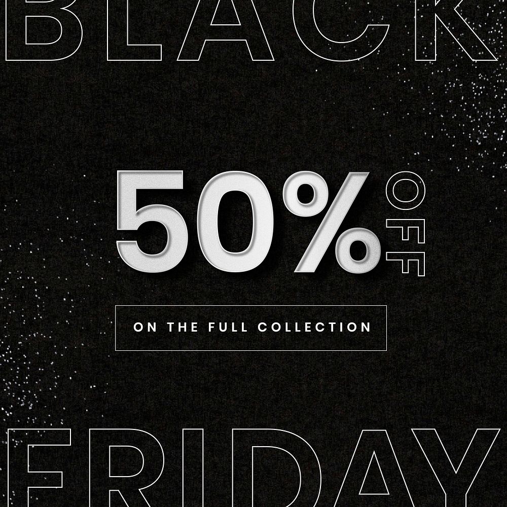 50% off Black Friday vector silver glitter social ad template
