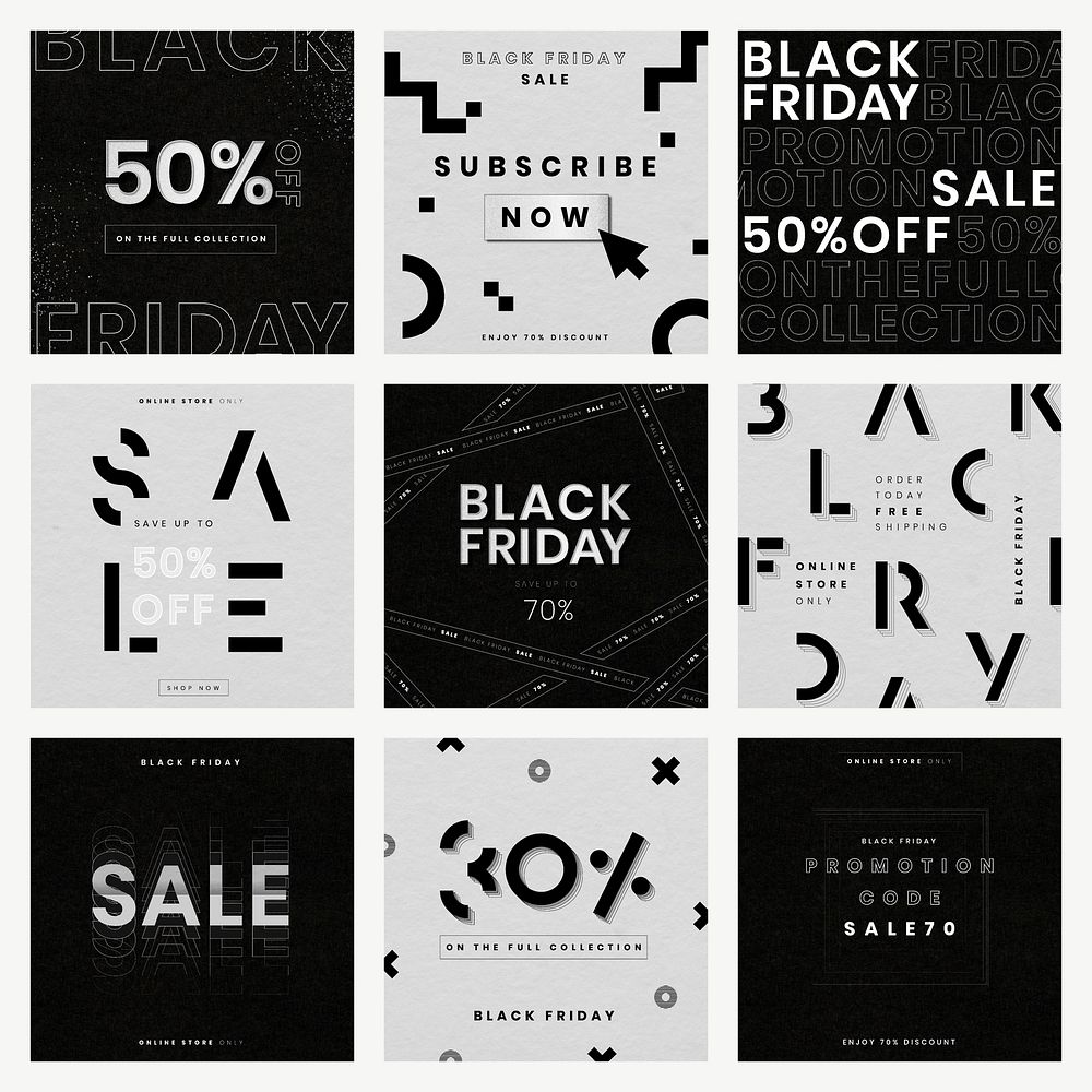 Instagram ad template vector for black Friday sale set