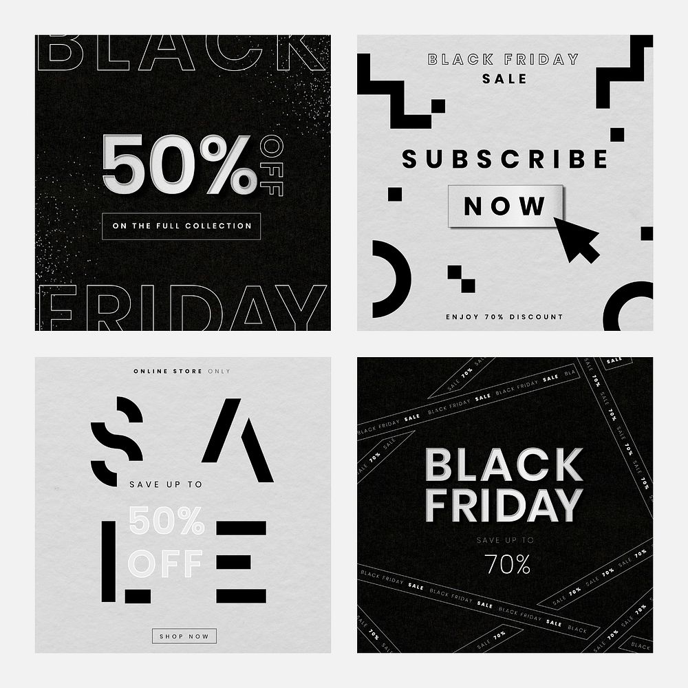 Black Friday vector 50% off sale promotion design template set