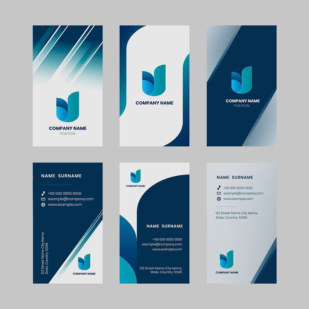 Business card editable template vector blue tone set