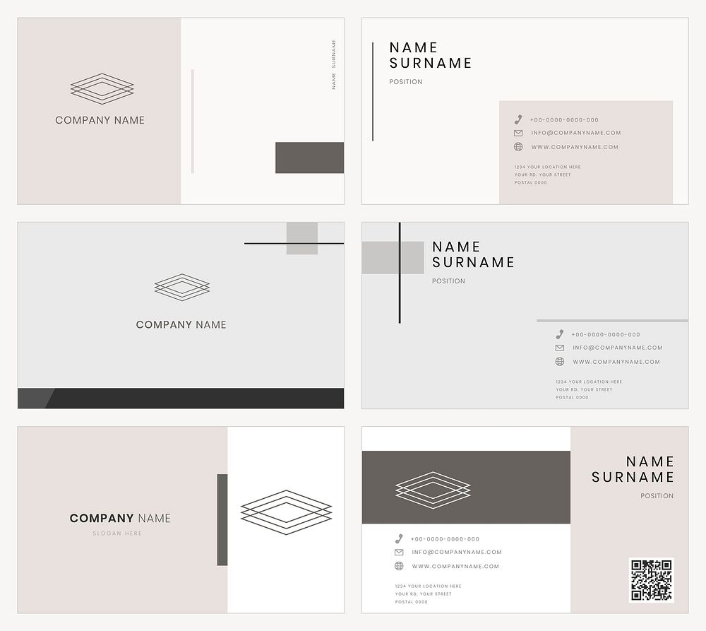 Business card template vector simple style set