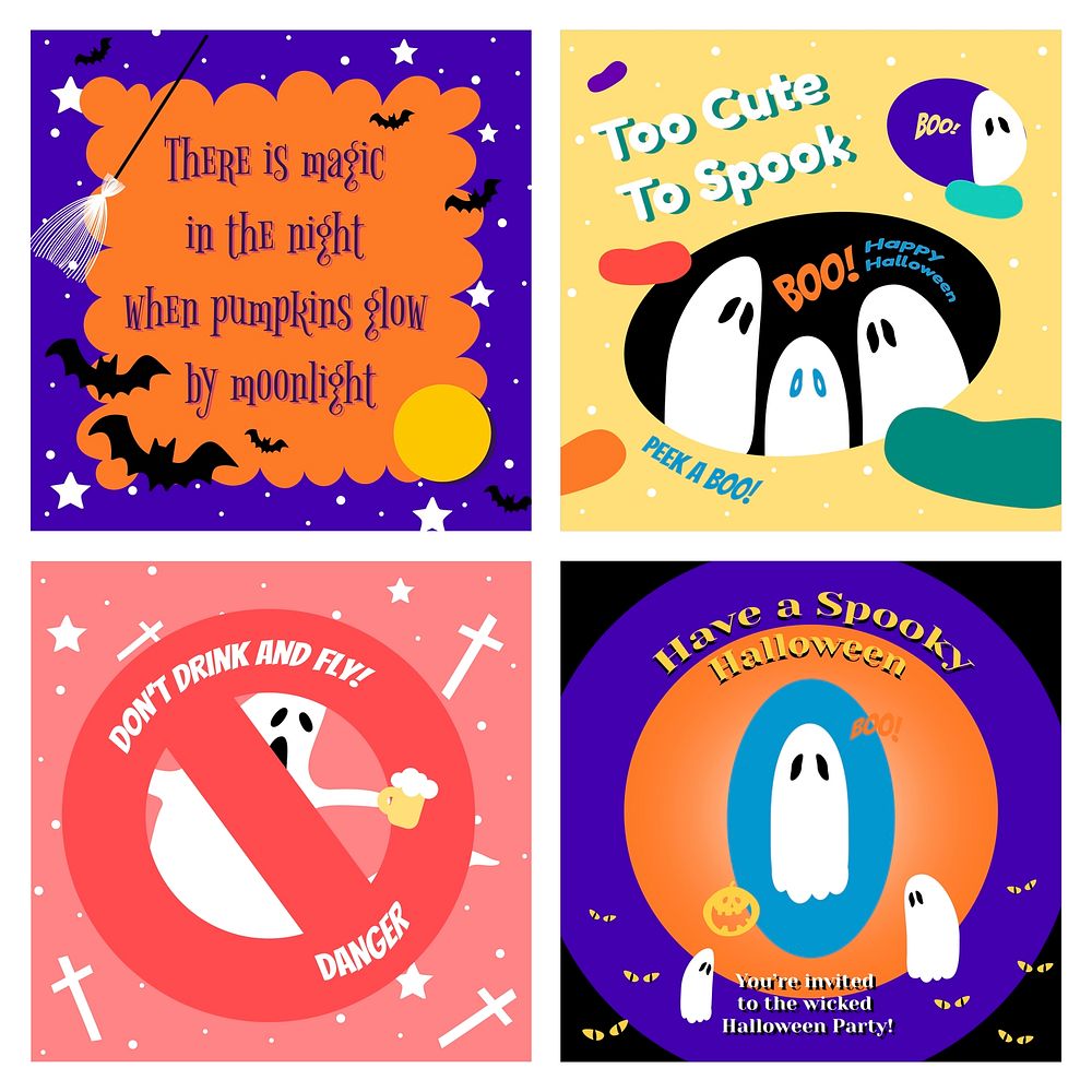 Halloween social media template vector set for kids
