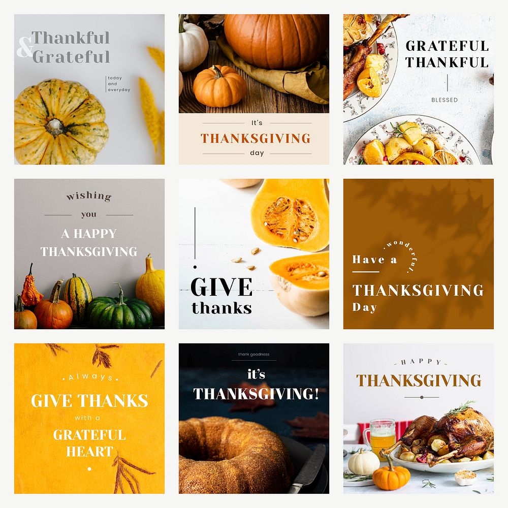 Instagram ad template vector for thanksgiving set