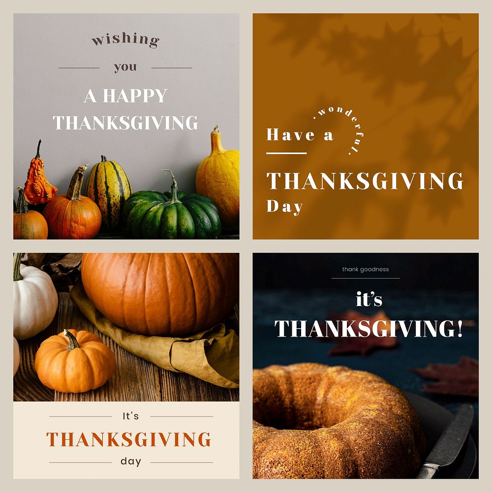 Thanksgiving greeting editable template vector set for social media posts