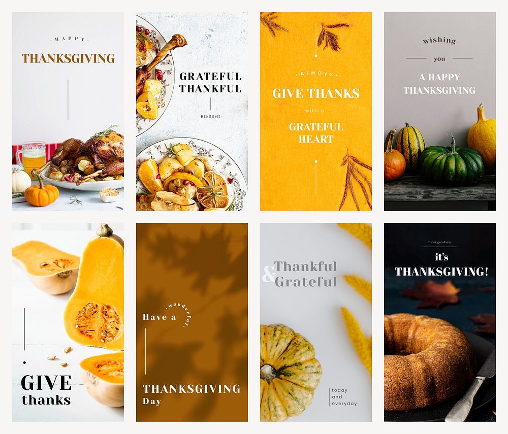 Facebook story template vector for thanksgiving set