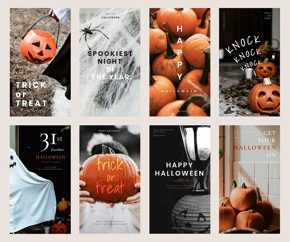 Halloween vector editable template set for social story posts