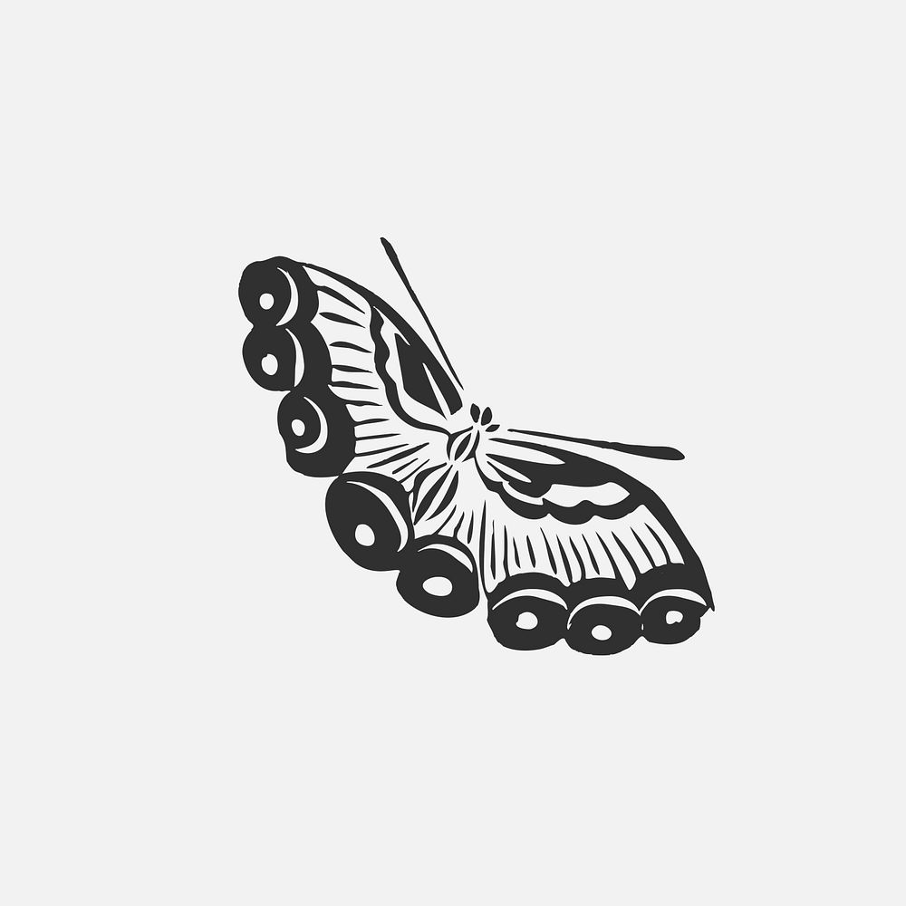 Vintage black butterfly psd illustration