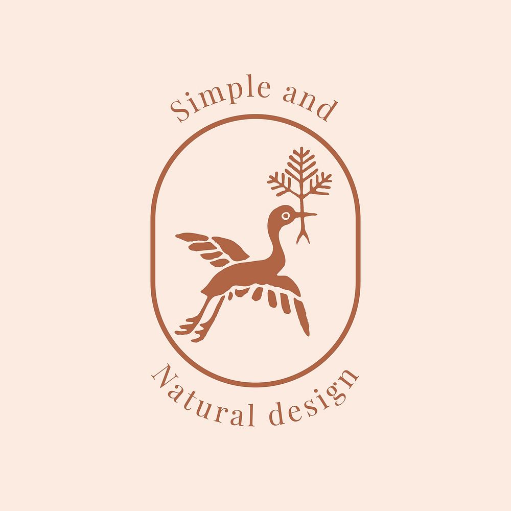 Natural bird logo vector template for organic brands in earth tone