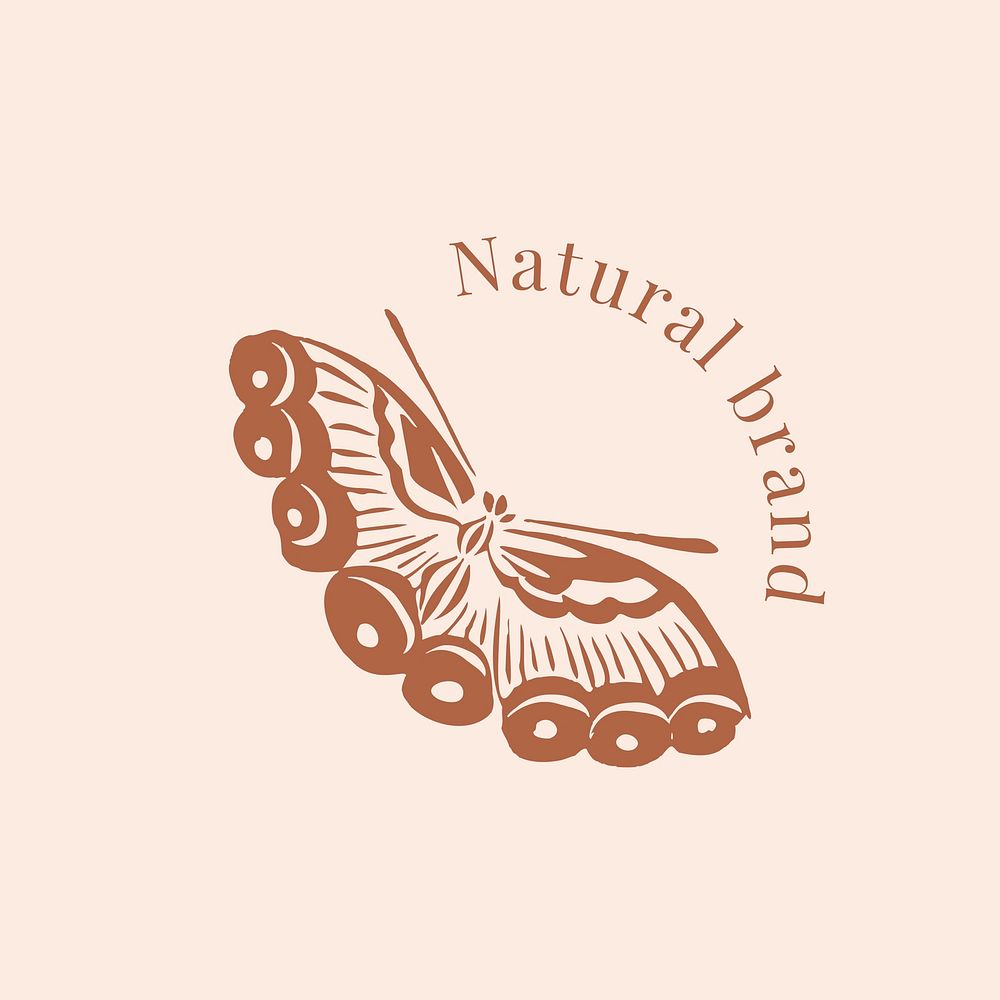 Vintage butterfly logo vector template for natural brands in brown
