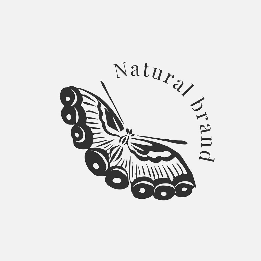 Vintage butterfly logo psd template for natural brands in black