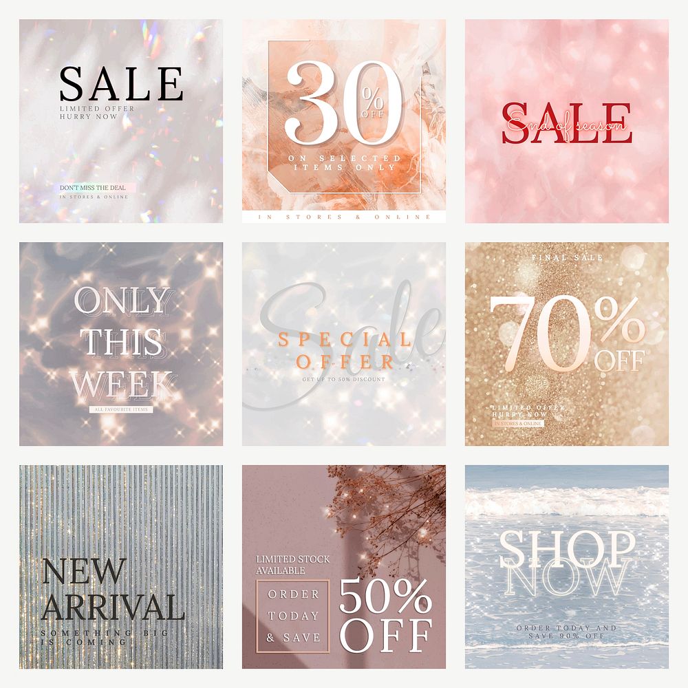 Shop sale editable template vector set for social media