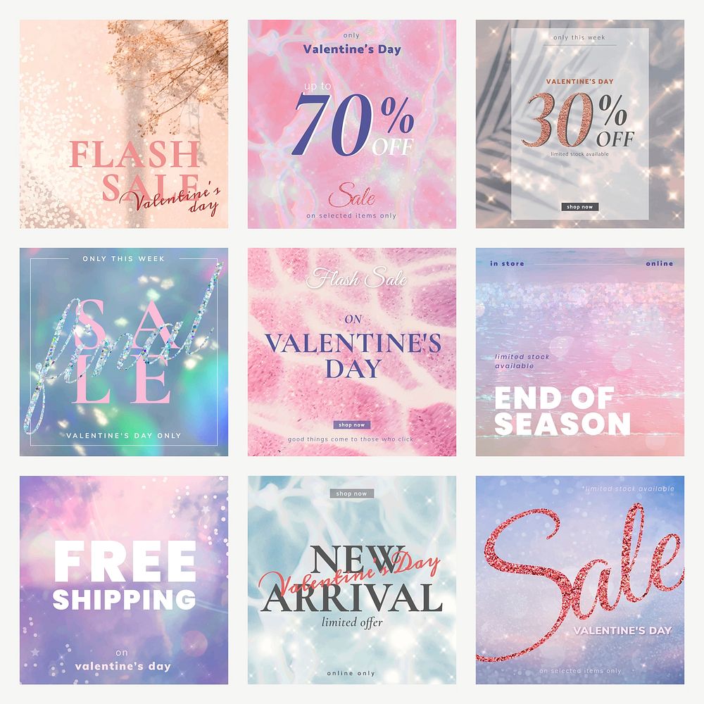 Valentine&rsquo;s sale editable template vector set for social media post