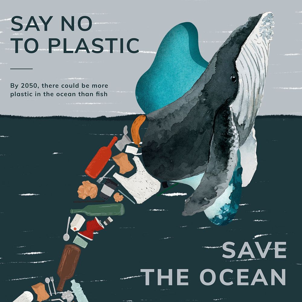Save the ocean template vector say no to plastic