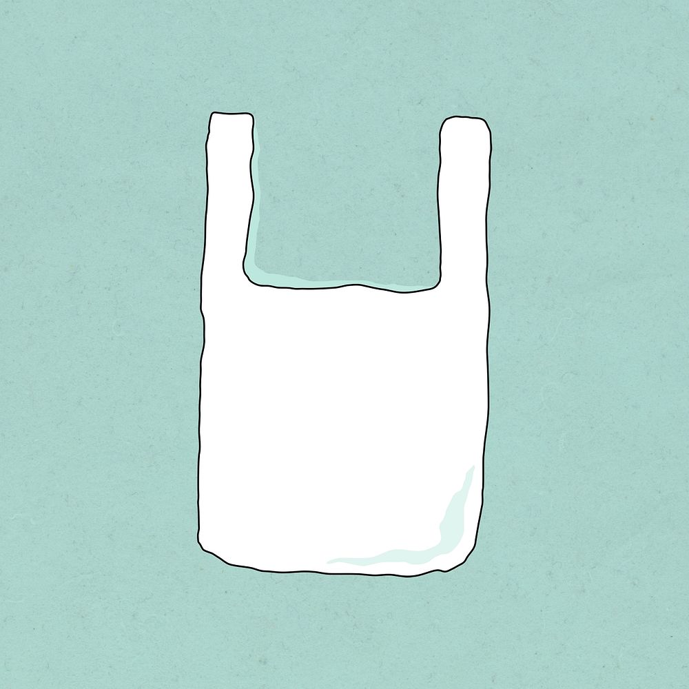 Reusable plastic bag psd doodle illustration earth friendly living