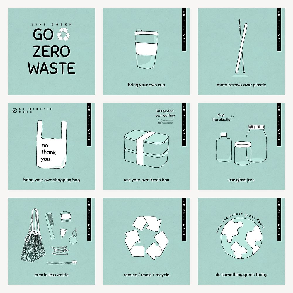 Instagram ad template vector for zero waste set