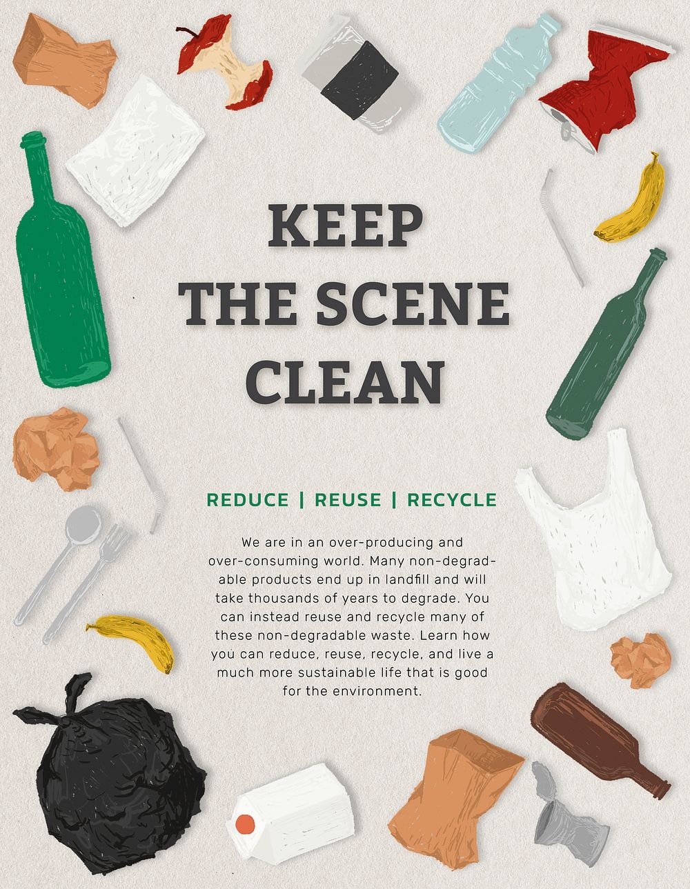 Go zero waste psd template, keep the scene clean poster
