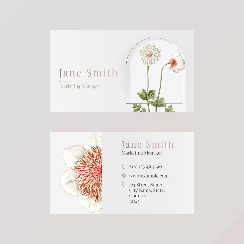 Business card template vector for beauty brand in feminine theme