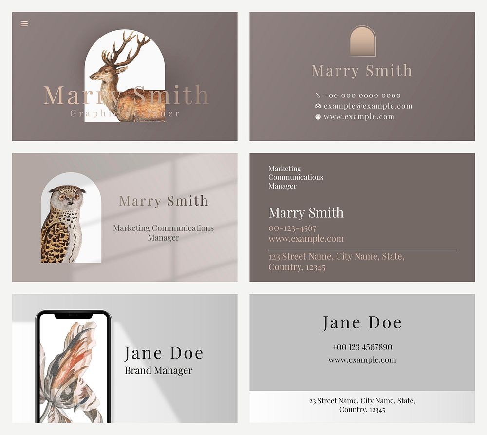 Business card template vector in muted brown for beauty brand in feminine theme