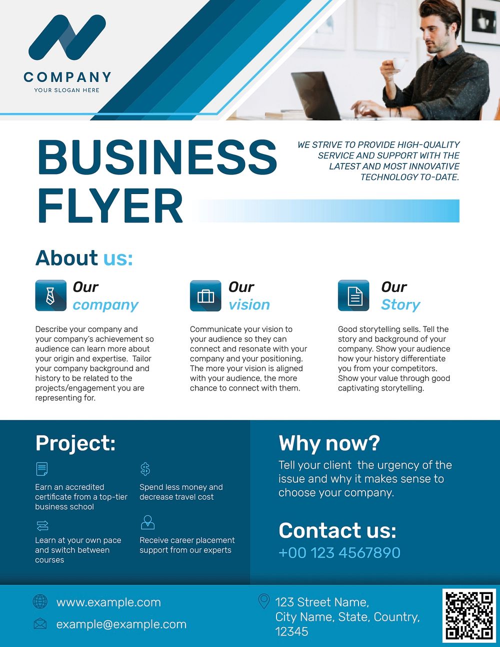 Professional business flyer template psd blue modern design
