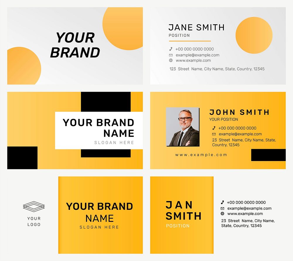 Vibrant business card template vector in yellow collection