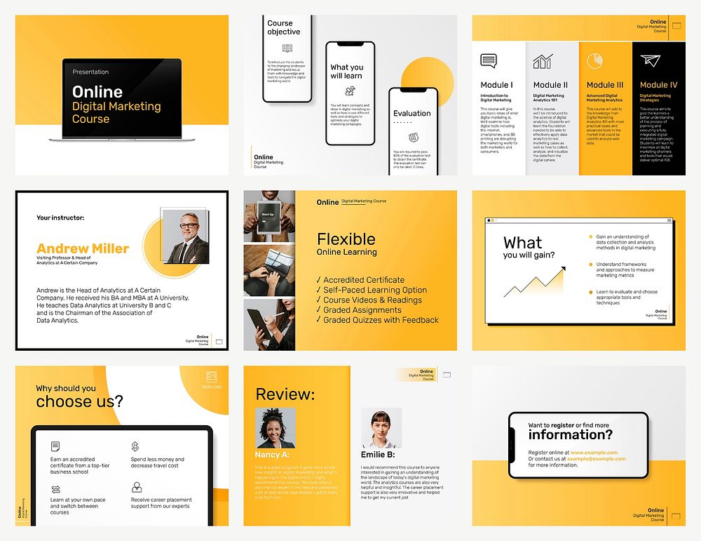 Digital marketing business template vector social media post set in yellow theme