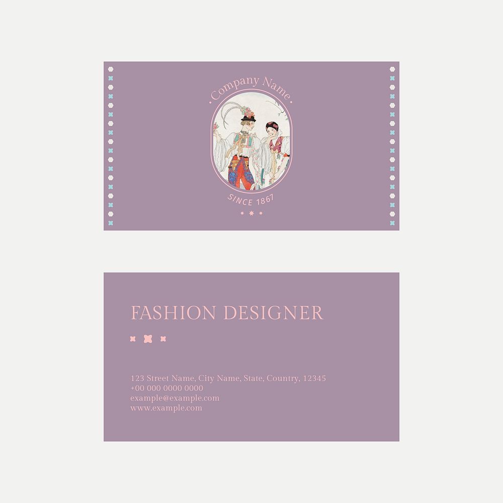Minimal vintage fashion template vector for a business card, remix from artworks by George Barbier