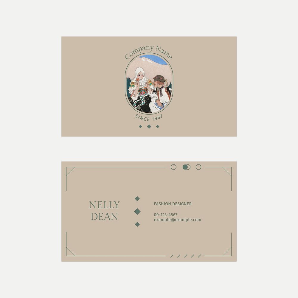 Minimal template vintage illustration psd business card, remix from artworks by George Barbier