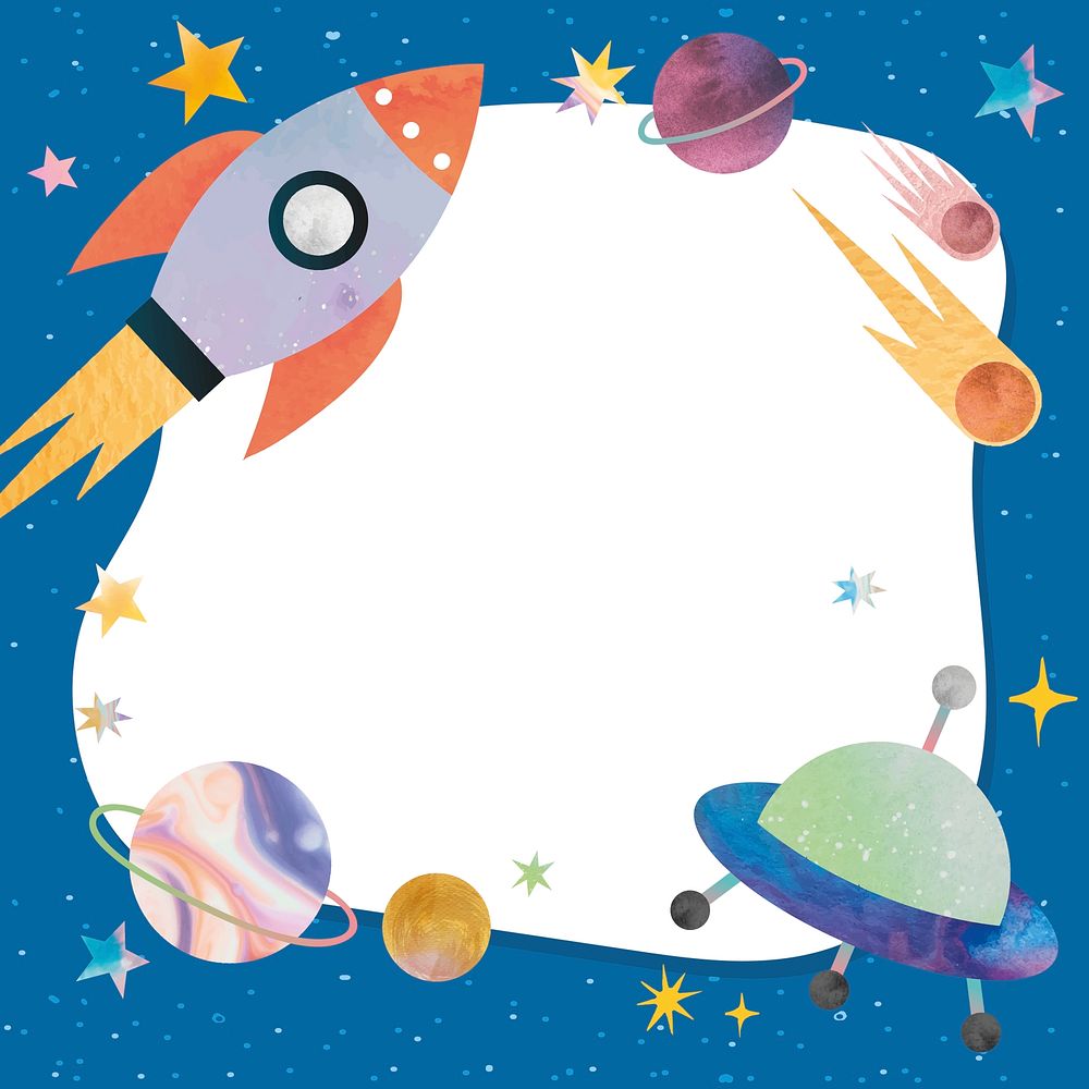 Cute galaxy blue frame psd on white background in for kids