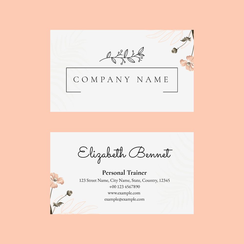 Editable business card template vector in feminine botanical design