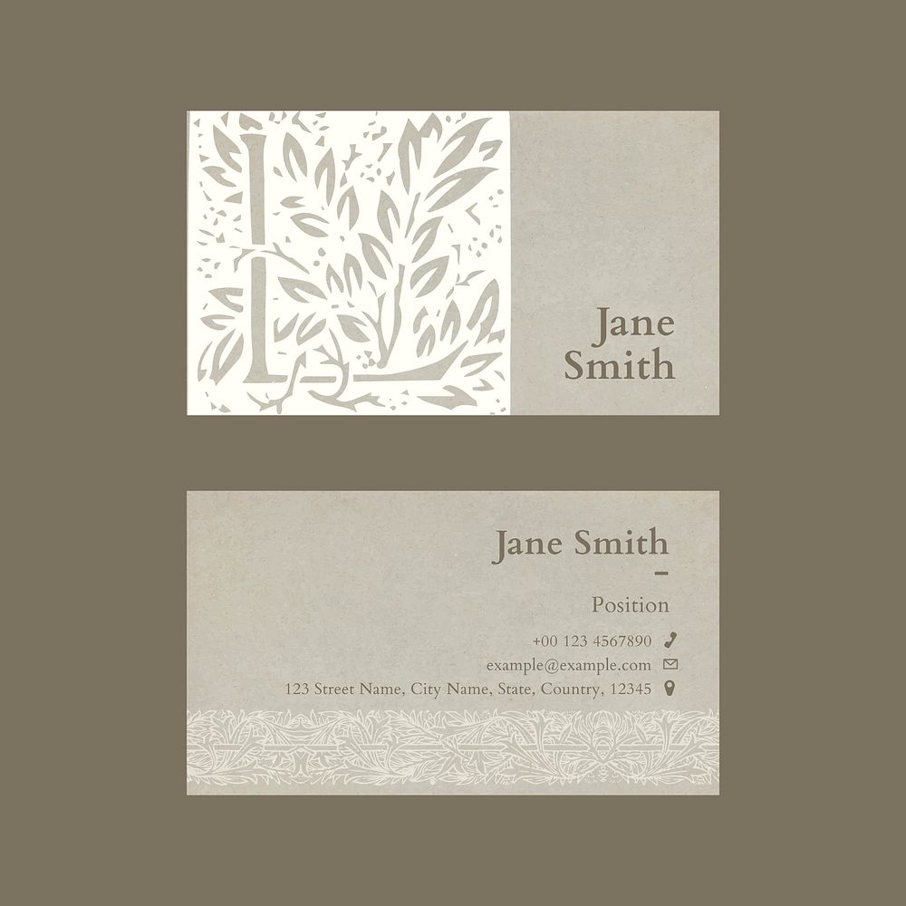 Floral business card template vector with paper texture design