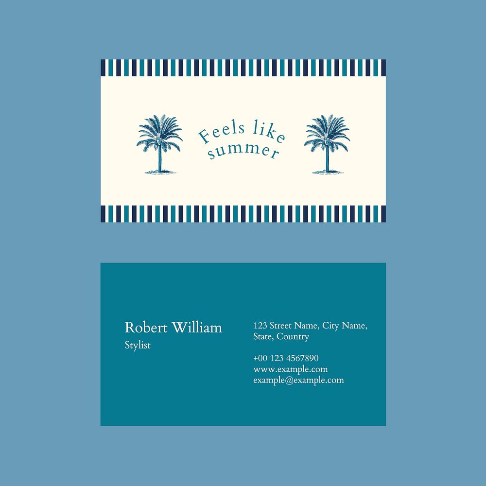 Summer business card template psd with tropical background