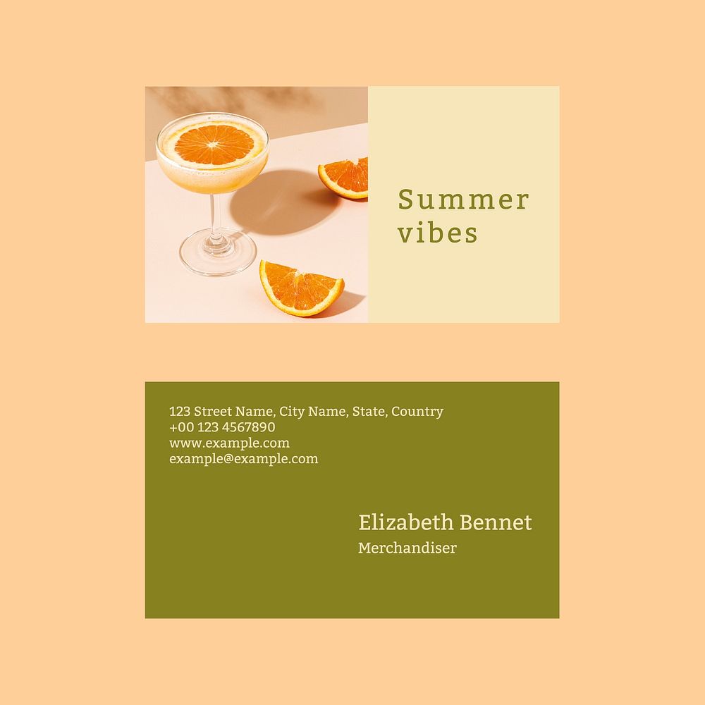 Summer business card template psd with tropical background