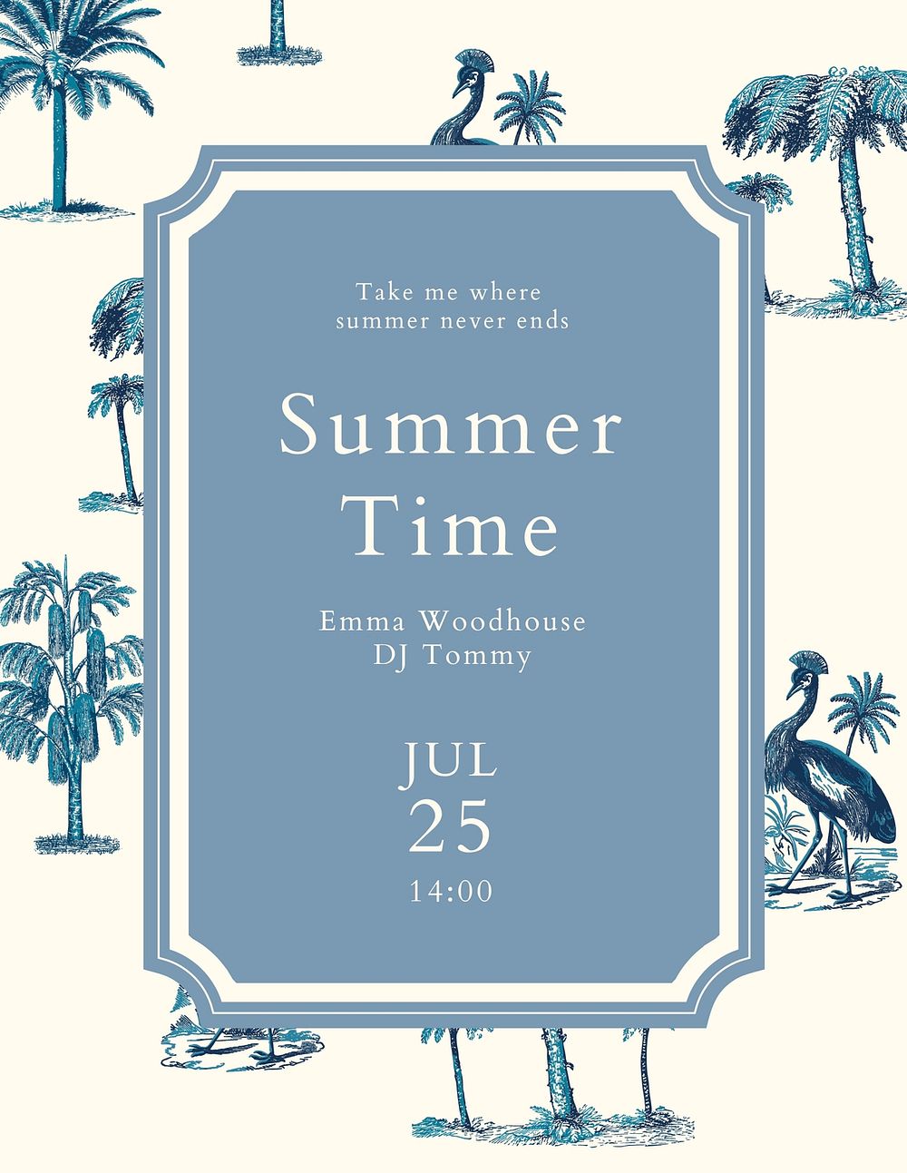 Summer concert flyer template psd with tropical background
