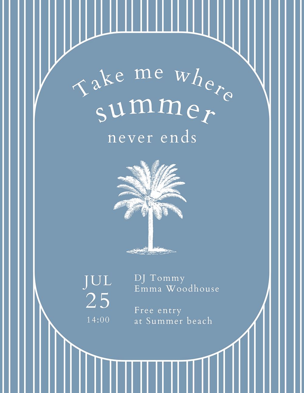Summer concert flyer template psd with tropical background