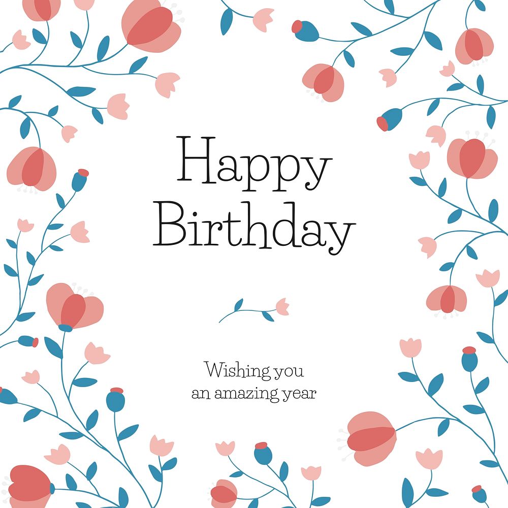Floral birthday greeting template vector for social media post