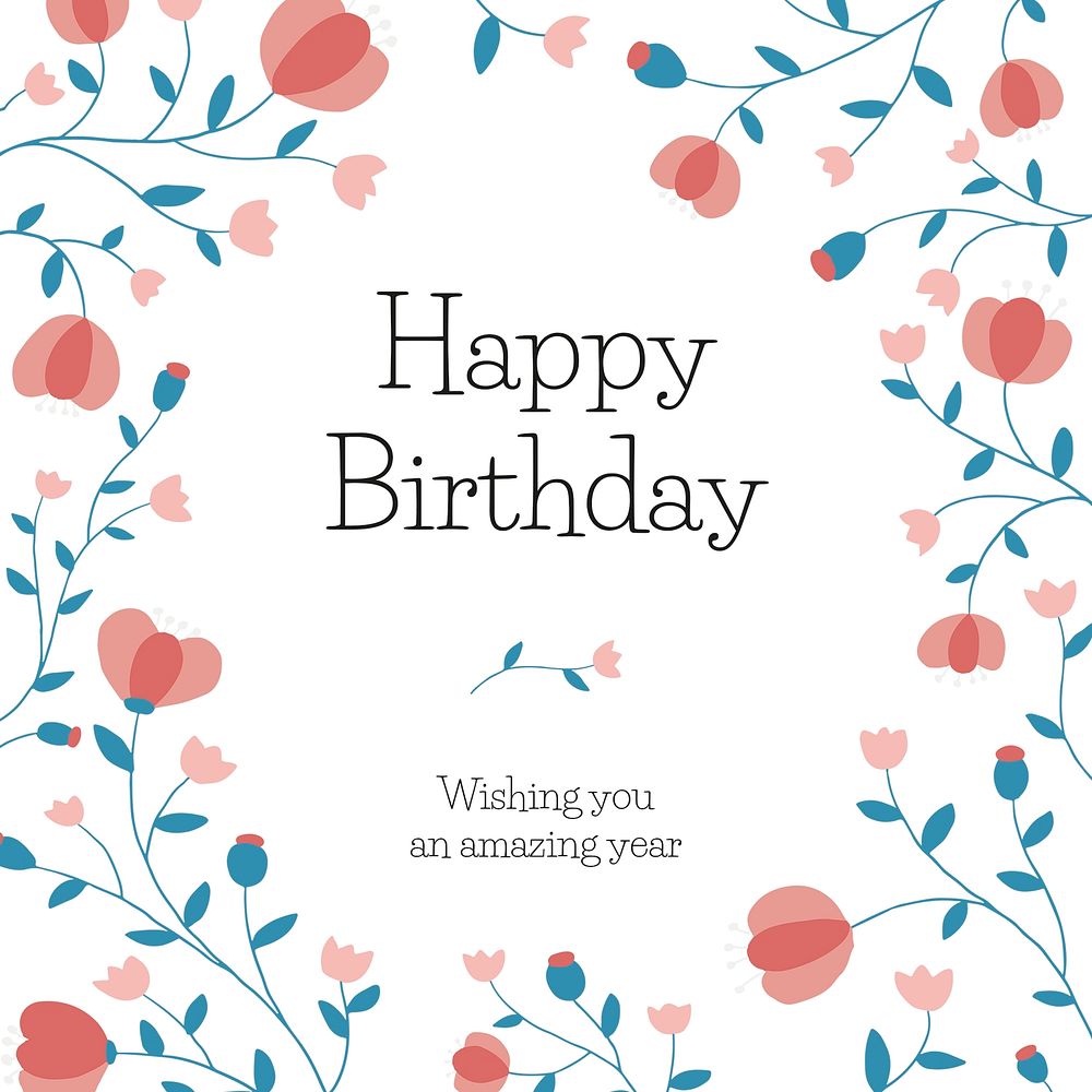 Floral birthday greeting template psd for social media post