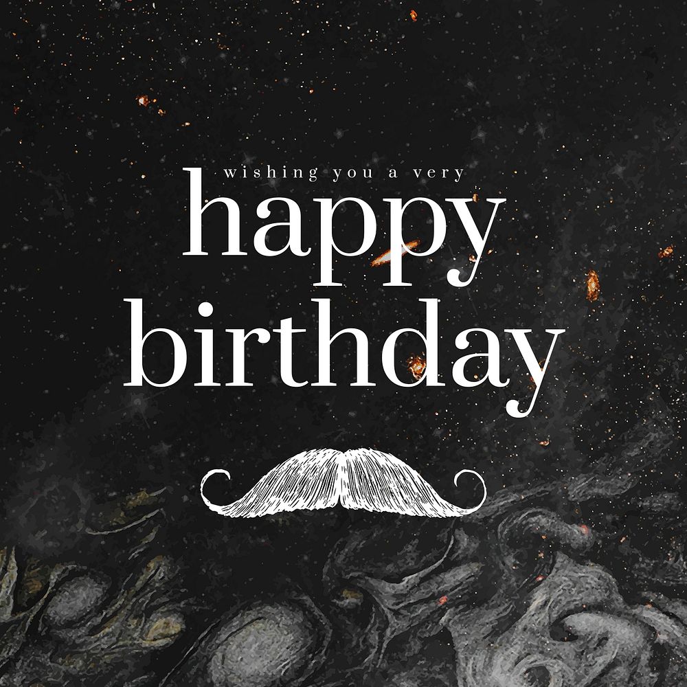 Gentleman birthday greeting template psd with mustache illustration